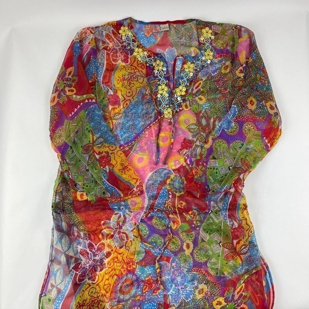 Sahiba Womens Blouse Coverup Multicolor Beaded - Picture 8 of 8